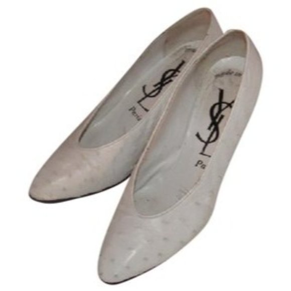 Saint Laurent Vintage White Ostrich Almond Toe - Picture 1 of 12